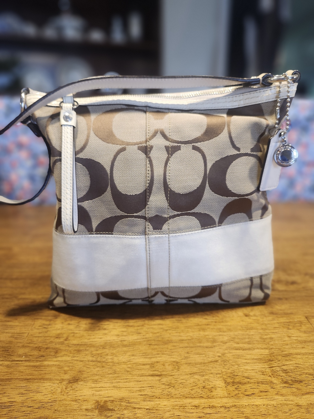 Coach Brown and Cream Signature Crossbody Shoulder Bag